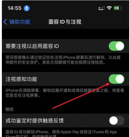 峡江苹果14维修网点分享iPhone14注视感知功能有什么用 